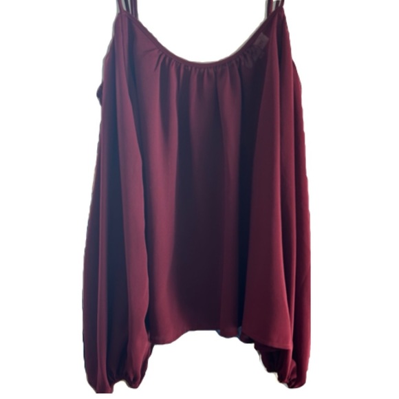 SUGAR + LIPS | WOMEN’S SHEER OFF-THE-SHOULDER BLOUSE | BURGUNDY | SMALL | NWT - Picture 4 of 11